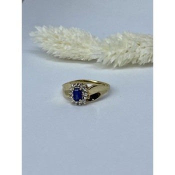 10K Yellow Gold Sapphire & Diamonds Ring Size 6.5