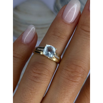 14K Yellow Gold Aquamarine & Diamonds Ring Size 5