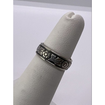 925 Sterling Silver Band Flower Pattern Ring Size 4