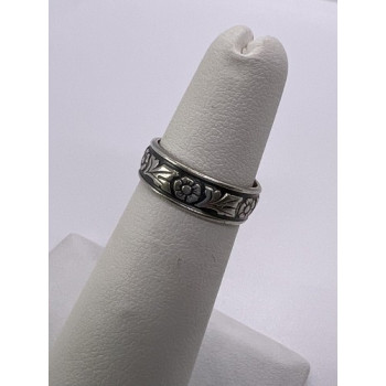 925 Sterling Silver Band Flower Pattern Ring Size 4