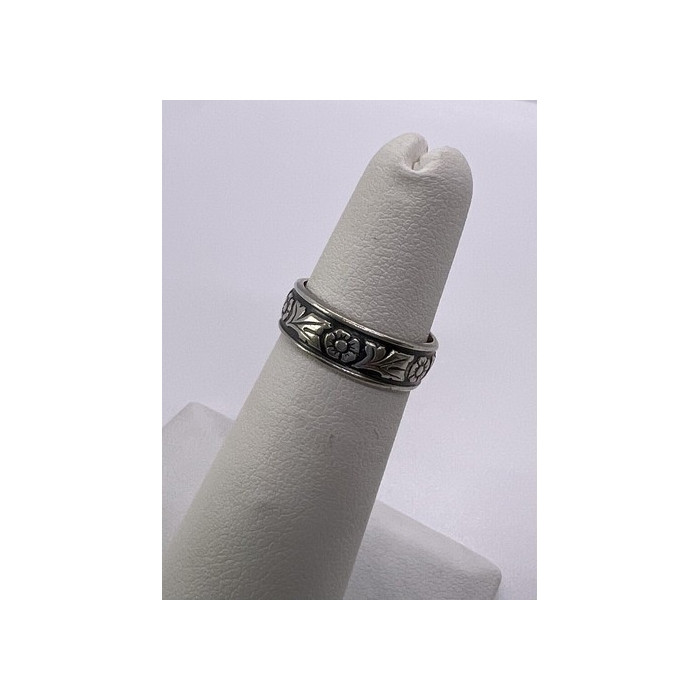 925 Sterling Silver Band Flower Pattern Ring Size 4
