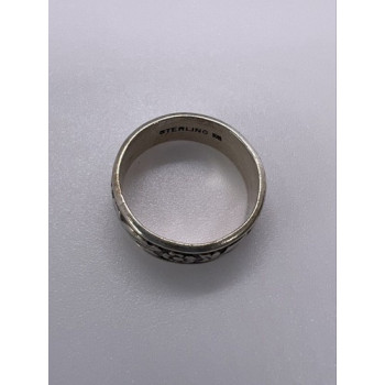 925 Sterling Silver Band Flower Pattern Ring Size 4