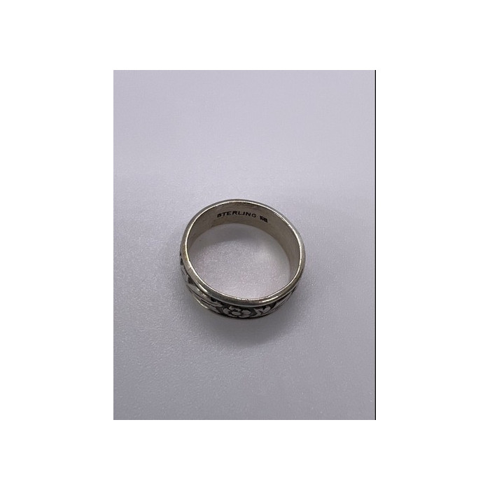 925 Sterling Silver Band Flower Pattern Ring Size 4