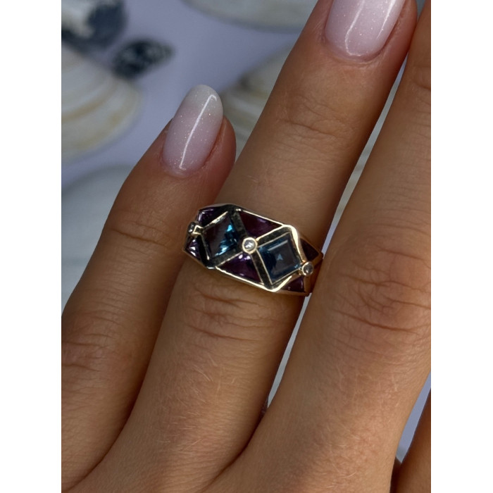 14K Yellow Gold Topaz & Amethyst & Diamond Ring Size 6