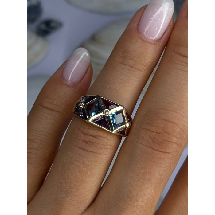 14K Yellow Gold Topaz & Amethyst & Diamond Ring Size 6