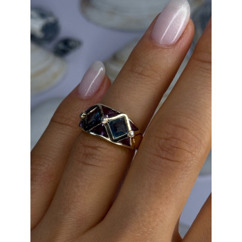 14K Yellow Gold Topaz & Amethyst & Diamond Ring Size 6