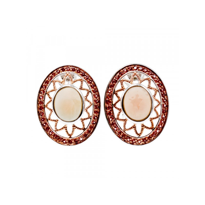 925 STERLING SILVER MOTHER OF PEARL & HESSONITE EARRINGS