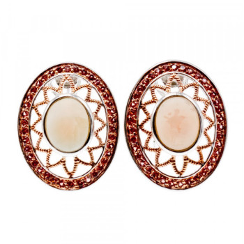 925 Sterling Silver Mother OF Pearl & Hessonite Earrings