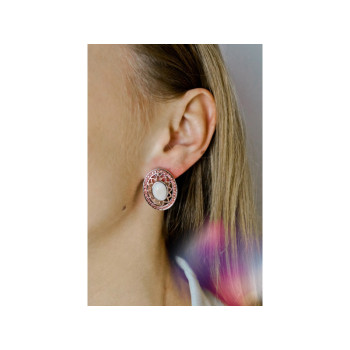 925 STERLING SILVER MOTHER OF PEARL & HESSONITE EARRINGS