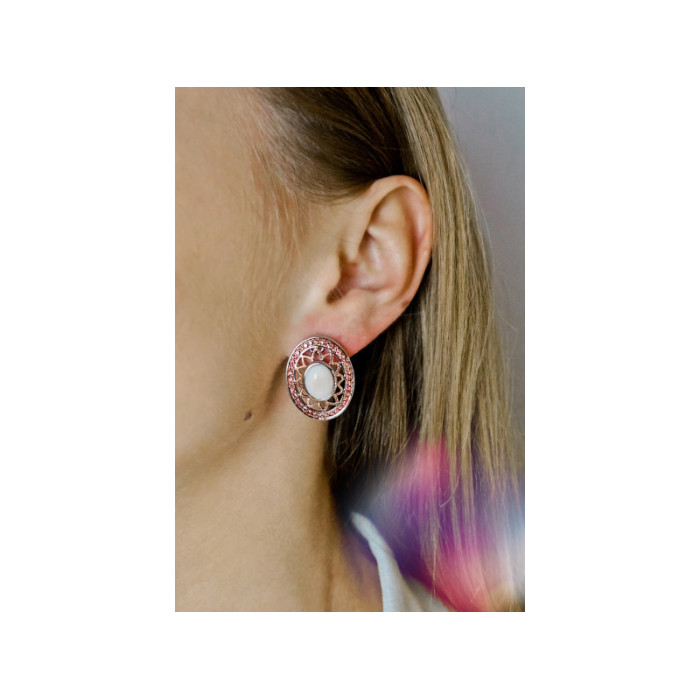 925 STERLING SILVER MOTHER OF PEARL & HESSONITE EARRINGS