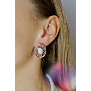 925 Sterling Silver Mother OF Pearl & Hessonite Earrings