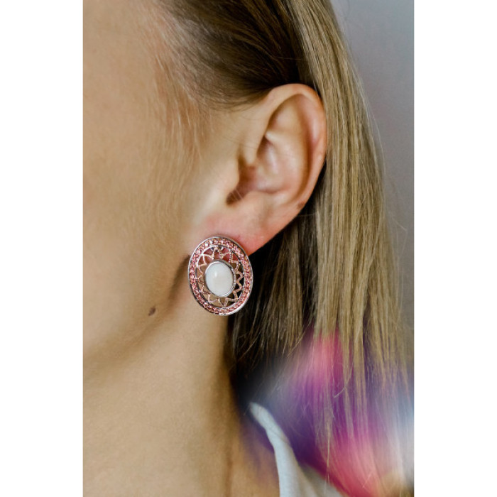 925 Sterling Silver Mother OF Pearl & Hessonite Earrings