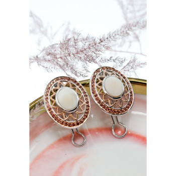 925 Sterling Silver Mother OF Pearl & Hessonite Earrings