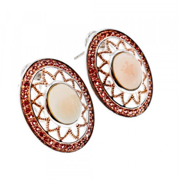 925 Sterling Silver Mother OF Pearl & Hessonite Earrings