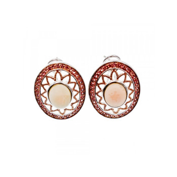 925 STERLING SILVER MOTHER OF PEARL & HESSONITE EARRINGS