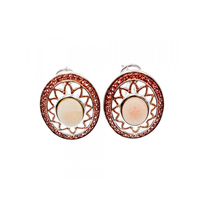 925 STERLING SILVER MOTHER OF PEARL & HESSONITE EARRINGS