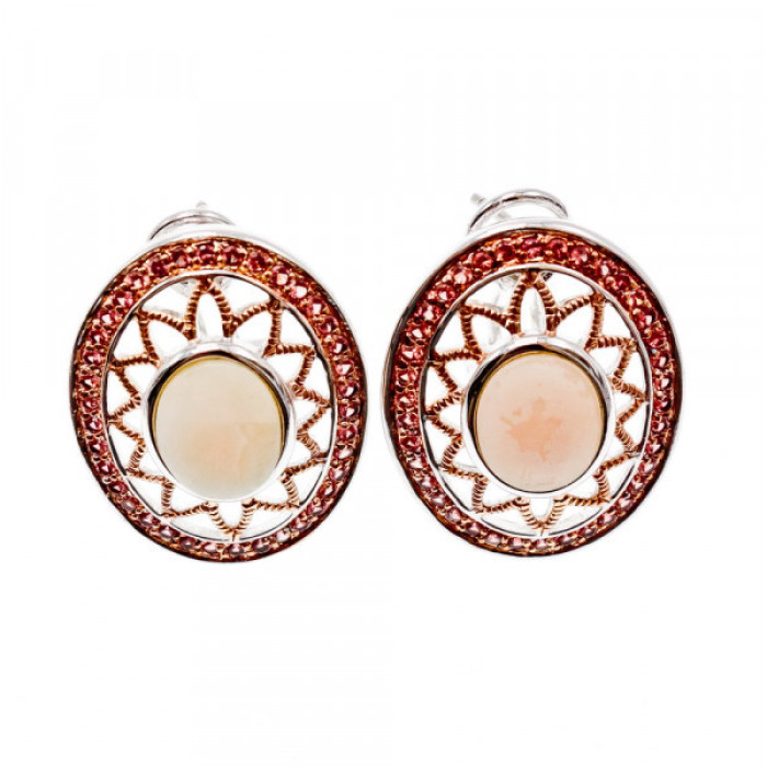 925 Sterling Silver Mother OF Pearl & Hessonite Earrings