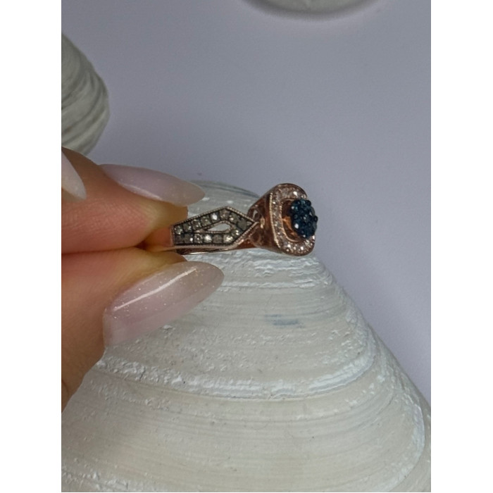 10K Rose Gold 1.2 Carat Diamonds & Blue Tourmaline Ring Size 6
