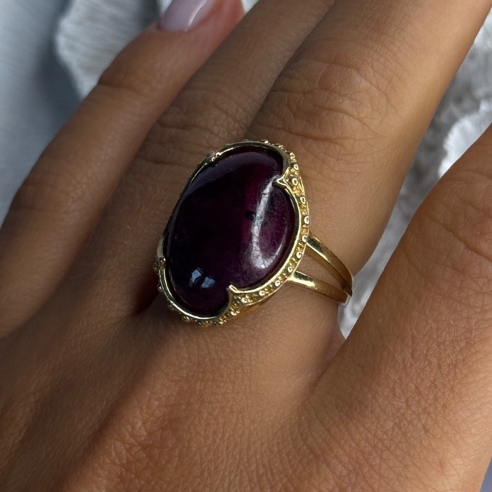 925 Sterling Silver Gold Plated Ruby Ring Size 7.5