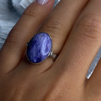 Vintage 925 Sterling Silver Charoite Ring Size 6