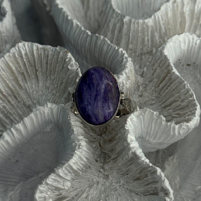 Vintage 925 Sterling Silver Charoite Ring Size 6