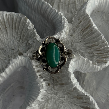 Vintage 925 Sterling Silver Malachite Ring Size 8.5