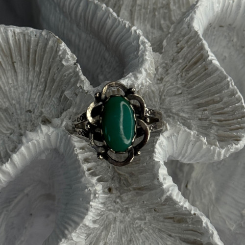 Vintage 925 Sterling Silver Malachite Ring Size 8.5