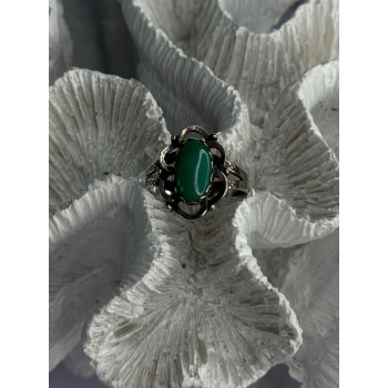Vintage 925 Sterling Silver Malachite Ring Size 8.5