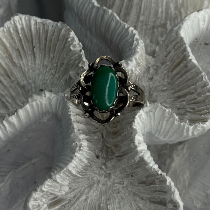 Vintage 925 Sterling Silver Malachite Ring Size 8.5