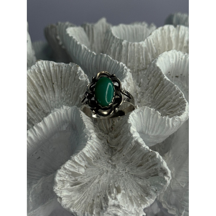 Vintage 925 Sterling Silver Malachite Ring Size 8.5