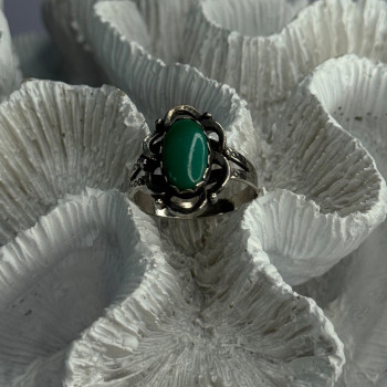 Vintage 925 Sterling Silver Malachite Ring Size 8.5