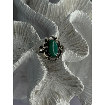 Vintage 925 Sterling Silver Malachite Ring Size 8.5