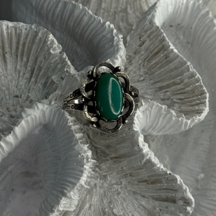 Vintage 925 Sterling Silver Malachite Ring Size 8.5