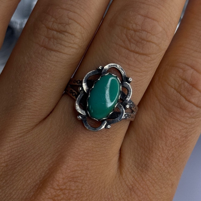 Vintage 925 Sterling Silver Malachite Ring Size 8.5