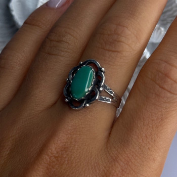 Vintage 925 Sterling Silver Malachite Ring Size 8.5