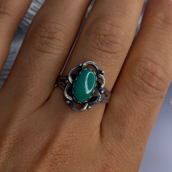 Vintage 925 Sterling Silver Malachite Ring Size 8.5