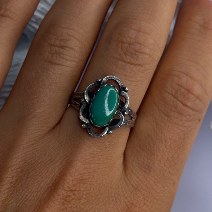 Vintage 925 Sterling Silver Malachite Ring Size 8.5