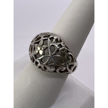 925 Sterling Silver Porous Flower Design Ring Size 8