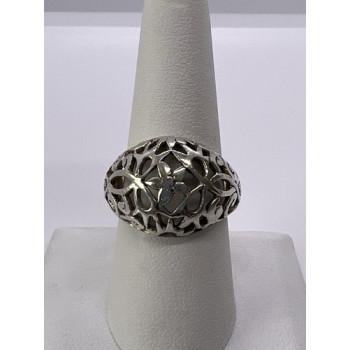 925 Sterling Silver Porous Flower Design Ring Size 8