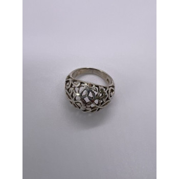 925 Sterling Silver Porous Flower Design Ring Size 8