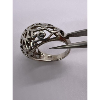 925 Sterling Silver Porous Flower Design Ring Size 8
