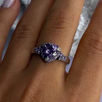 925 Sterling Silver Amethyst & Diamond Heart Ring Size 8.5