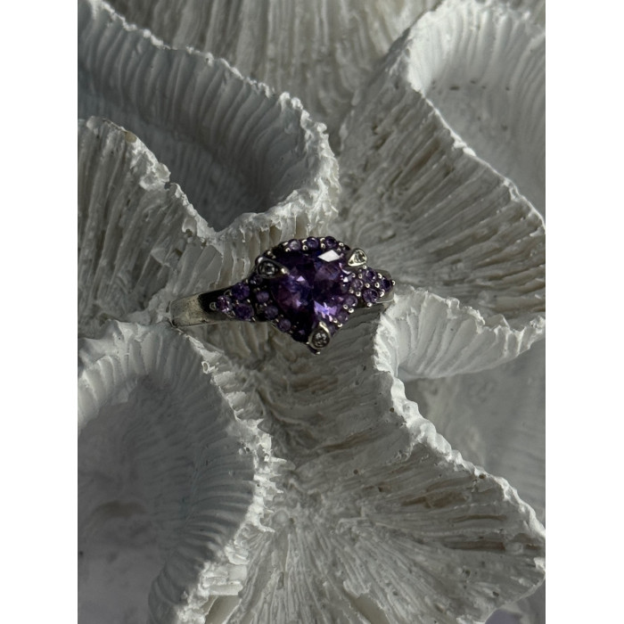 925 Sterling Silver Amethyst & Diamond Heart Ring Size 8.5
