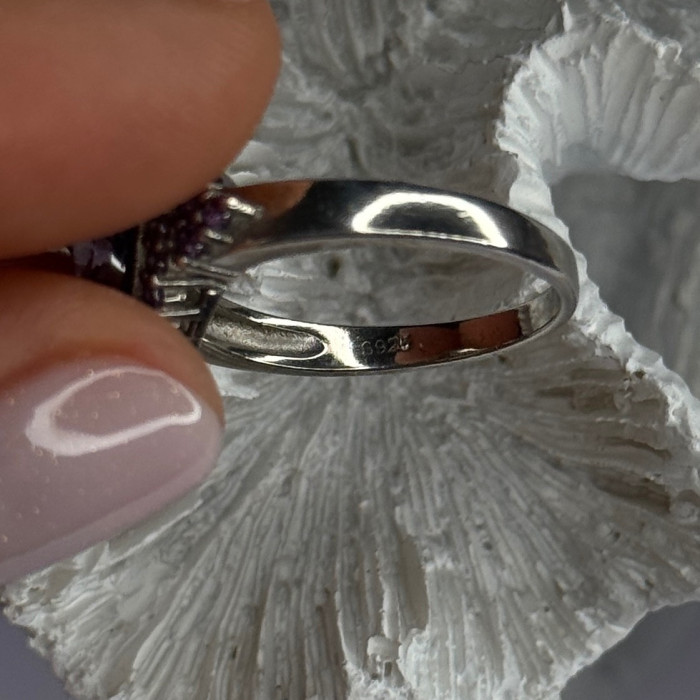 925 Sterling Silver Amethyst & Diamond Heart Ring Size 8.5