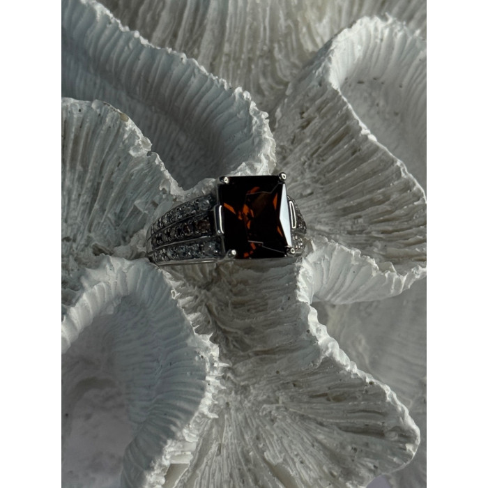 925 Sterling Silver Smoky Quartz CZ Ring Size 7.5