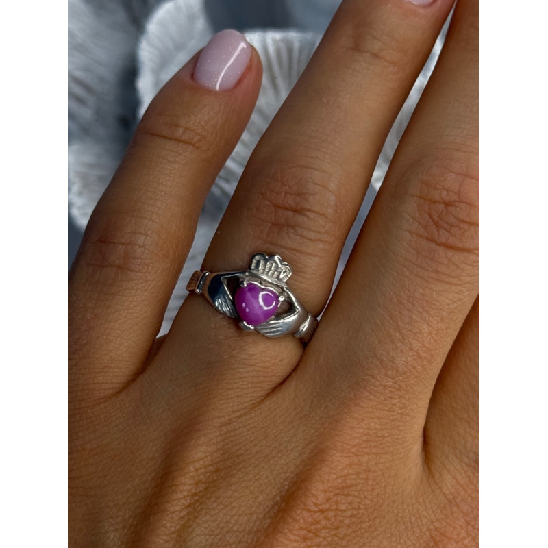 925 Sterling Silver Pink Star Sapphire Heart Ring Size 6