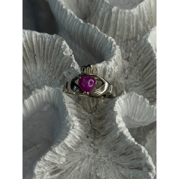 925 Sterling Silver Pink Star Sapphire Heart Ring Size 6