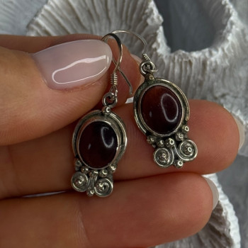 Vintage 925 Sterling Silver Tigers Eye Earrings Length 1.30 Inch