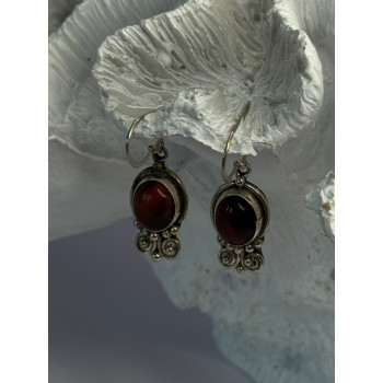 Vintage 925 Sterling Silver Tigers Eye Earrings Length 1.30 Inch