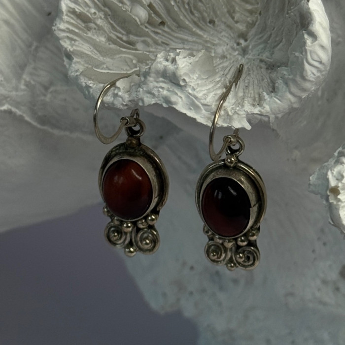 Vintage 925 Sterling Silver Tigers Eye Earrings Length 1.30 Inch